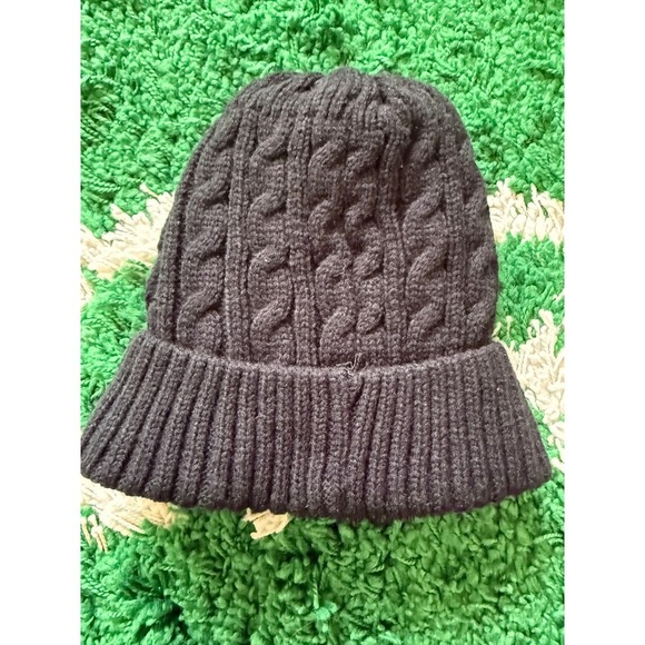 Bebe Black Cable Knit Beanie Faux Fur Lined Embroidered Logo Winter Hat BBH2P967 - Picture 3 of 4